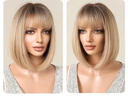 Amazon.com : oremiy Ombre Brown Blonde Bob Wig with Bangs Natural Short  Straight Wigs for Women Shoulder Length Synthetic Wigs for Daily Cosplay :  Beauty & Personal Care