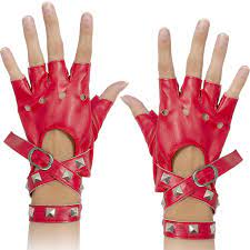 Skeleteen Fingerless Faux Leather Gloves - Red Biker Punk Gloves with Belt  Up Closure and Rivet Design for Women and Kids : Amazon.sg: Fashion