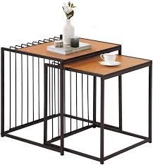 Get great deals & offers on coffee table sets at best price. Amazon Com Vecelo Industrial Nesting Coffee Table Set Of 2 Stacking Side Or End For Living Room Balcony Home And Office Light Cheery Furniture Decor
