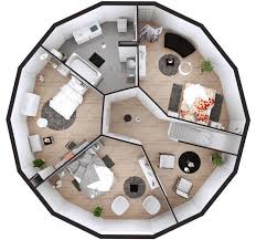 Maison Bois 14 Pans Cr Palier Plan 3d Etage Maison Ronde Plan De Maison Interieur Maisons De Cedre