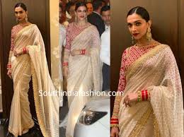 Deepika Padukone White Saree Red Blouse Isha Ambani Wedding Off White Saree Saree Look Indian Saree Blouses Designs