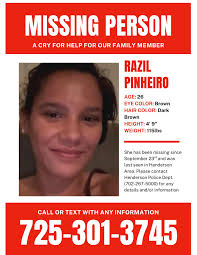 MISSING PERSON A CRY FOR HELP FOR OUR FAMILY MEMBER RAZIL PINHEIRO AGE: 26  EYE COLOR: Brown HAIR COLOR: Dark Brown HEIGHT: 4' 9" WEIGHT: 115lbs She  has been missing since September