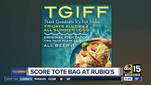 Available a la carte or as a two taco plate. Score A Free Tote Bag And Enjoy Discounts On Fish Tacos And Beer At Rubio S Friday