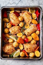Spanish Style Baked Chicken Thighs With Potatoes Chicken Chickenthighs Baked Chicken Thighs Boneless Chicken Thigh Recipes Cooking Chicken Thighs