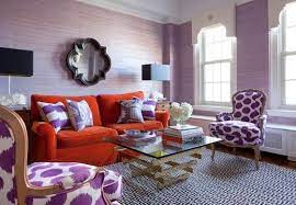 Deep orange and teal living room. Lilac Orange What A Fun Color Combo Purple Living Room Eclectic Living Room Living Room Designs