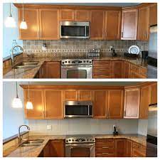 You could easily damage the backsplash when tearing out the granite and putting in the quartz. Kitchen Backsplash Before And After Is Bliss Element Sand Glass Tiles 2018 With Key West Gold Granite Kitchen Kitchen Backsplash Home And Living