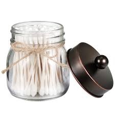 Simple bathroom storage with a retro feel. Mason Jar Bathroom Storage Organizer Qtip Holder Dispenser Glass Apothecary Jars For Qtips Cotton Swabs Ball Flossers Oil Rubbed Bronze Rustic Farmhouse Decor Bathroom Accessories 1 Pack Canisters Home Cristap Pl