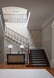 Book lovers will adore this extensive library staircase. Hall Stairs And Landing Wallpaper Stair Walls Stairway Wallpaper Best Carpet For Stairs