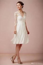 Goedkope Boho Korte Kanten Trouwjurken Met Ivory Pure 3 4 Lange Mouwen 2017 2019 Brau Hochzeit Kleid Standesamt Kleider Hochzeit Brautkleid Knielang