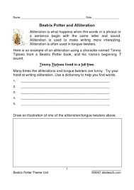 Beatrix Potter And Alliteration Worksheet For 5th 7th Grade Beatrix Potter Lesson Planet Alliteration