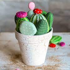 Older students may have fun adding shadows. Cactus Painted Rocks Crafts By Amanda Clay Pot Crafts