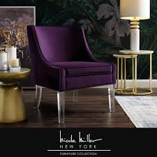 Nicole Miller Terrance Purple Velvet Accent Chair With Upholstered Armless Nac111 02pl Hd The Home Depot Velvet Accent Chair Accent Chairs Purple Dining Chairs