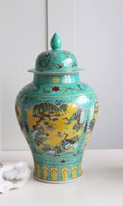 Grosse Vintage Chinesische Porzellan Jar Mit Abdeckung Turkis Etsy Yellow Vase Chinese Porcelain Bright Color Schemes