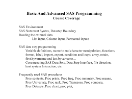 Basic And Advanced Sas Programming Course Coverage