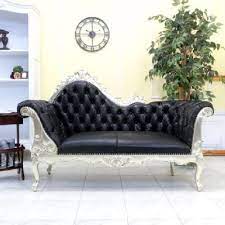 本格派復刻アンティーク家具 アンティーク風デイベッド コンパクトサイズラブソファ ダブルソファ相当 店舗什器 ゴシック シャンパンｘブラックレザー 本革 本皮 インテリア 家具 ロココ調家具 ソファ