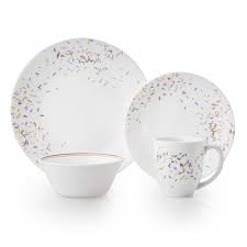 Black And White Melamine Dinnerware Sets Flecks Of Violet Soft Ochre And Sage Dance Playfully Across The Plates Of Autumn Dance Reminiscent Of Carefree F Dinnerware Set Dinnerware Corelle Dinnerware