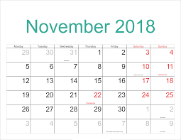 November 2018 Holiday Calendar Calendar Holiday November Holiday Calendar Printable Monthly Calendar Printable January Calendar