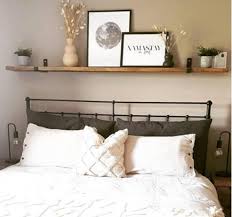 Wooden Shelf Scaffolding Board Reclaimed Wood Above Bed Decor Room Ideas Bedroom Bed Decor