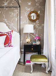 Take a peek at 40 of our favorite bedroom wallpaper ideas by top interior designers, from romantic floral patterns to graphic 40 beautiful bedroom wallpaper ideas to envelop yourself with style. Feminine Bedroom With Glam Touches And Silk Wallpaper Digsdigs