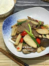 雞脾菇炒肉片 附食譜 recipe food beef meat