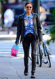 The supermodel poses in a burberry outfit as lea holds her hand in the. Irina Shayk Models A Leather Biker Outfit With Daughter Lea