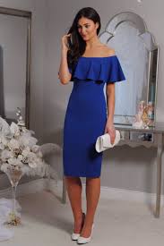 Blue Stretch Ruffle Dress Blue Wedding Guest Outfits Blue Wedding Guest Dresses Wedding Guest Outfit