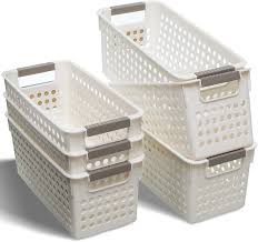 Small bathroom storage baskets with lids. Amazon Com Citylife 6 Pcs Small Plastic Storage Basket Bathroom Shelf Baskets Kitchen Organizing Pantry Storage Bins Off White Home Kitchen