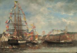 Eugene Boudin Fete Dans Le Port De Honfleur 1858 Trouville Peintre Peinture