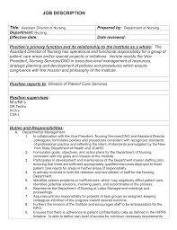 Develop schedules for all employees. Job Description Title Assistant Director Of Nursing Prepared By