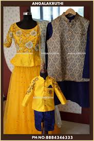 Birthday Party Dress For Men In India Mother Dad And Son Matching Dress Designs By Angalakruthi Boutique In Bangalore Kurta And Ba Mother Daughter Outfits Mom Daughter Outfits Mom And Son Outfits