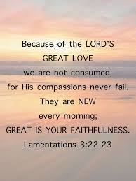 Because Of The Lord S Great Love We Are Not Consumed For His Compassions Never Fail They Are New Every M In 2020 Great Is Your Faithfulness Lamentations Bible Truth