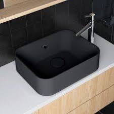 Vasque A Poser Resine De Synthese L 48 X P 38 Cm Noir Sensea Capsule Vasque A Poser Vasque Meuble Sous Lavabo