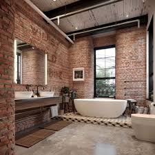 Industrial Bathroom Done With Red Bricks Brick Bathroom Rustic Bathroom Designs Exposed Brick
