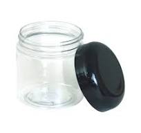 Set Of 12 Clear Plastic Jars & Black Lids - 4oz.