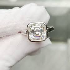2.40 Ct Asscher Cut Moissanite Bezel Engagement Ring 14k White Gold Plated | eBay