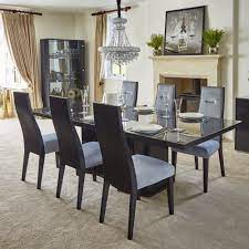 | click here to be the first to review this item. Monte Carlo Slate Grey High Gloss 200cm Extending Dining Table 6 High Back Fabric Chairs