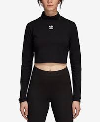 Black Adidas Crop Top Shirt Adidas Cropped Turtleneck Top Tops Women Macy S Adidas Crop Tops Adidas Originals Tops