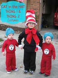 These Diy Cat In The Hat And Thing 1 And Thing 2 Costumes Are So Cute Fo Diy Halloween Costumes For Kids Sibling Halloween Costumes Diy Halloween Costumes Easy