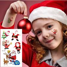 Noel su geçirmez geçici dövme etiket karton Santa kardan adam ren geyiği  ağacı çocuk vücut sanatı çocuklar için sevimli sahte Totem hediye