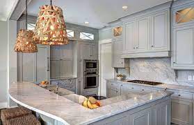 The dark countertops and light base is a classic. Grey Kitchen Cabinets With Marble Countertops Novocom Top