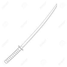Raster Illustration Japanese Katana Sword Outline Drawing Samurai Katana Swords Katana Outline Drawings