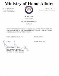The ministry of home affairs (mha) is constituted of various departments like department of border management, dealing with management of borders presently, the union cabinet minister of home affairs is rajnath singh. Publicholiday Ministry Of Home Affairs Guyana Facebook
