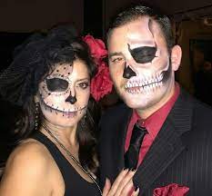 Couples His And Hers Halloween Skull Makeup Diy Halloween Skull Makeup Skull Makeup Halloween Face Makeup