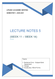 Lpe2501 Lecture Notes 5 Week 11 14 Lpe2501 Academic Writing Semester 1 20 20 20 21 Topics 1 Studocu
