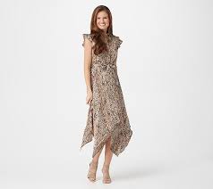 G I L I Printed Woven Button Front Asymmetric Hem Dress Qvc Com In 2020 Dresses Plus Size Dresses Multi Way Dress
