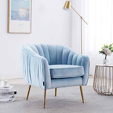 Amazon Com Altrobene Modern Accent Arm Chair Velvet Upholstered Pub Chair With Gold Light Blue Living Room Blue Accents Living Room Blue And Gold Living Room