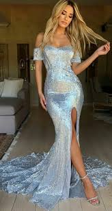 Mermaid Off The Shoulder Sweep Train Silver Prom Dress With Split Prom Dresses With Sleeves Sequin Prom Dresses Split Prom Dresses