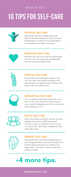 It is a broad concept encompassing hygiene (general and personal), nutrition (type and quality of food eaten), lifestyle (sporting activities, leisure etc), environmental factors (living conditions. 10 Tips For Self Care Wendie Pett