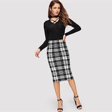 Black And White Plaid Pencil Skirt Black And White Plaid Pencil Skirt With Images Womens Pencil Skirts Womens Skirt Pencil Skirt White