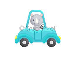 Y también este libro fue escrito por un. Lindo Pequeno Rinoceronte Conducir Coche Turquesa Caricatura Personaje Para Vector De Stock Crushpixel
